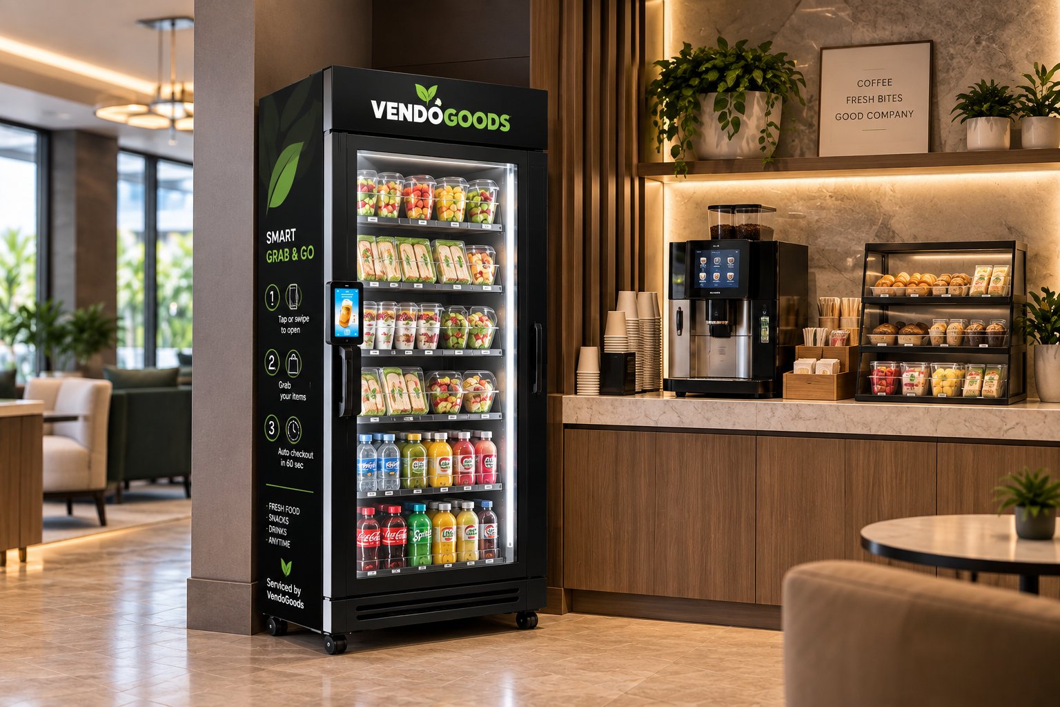VendoGoods smart cooler in an office break room