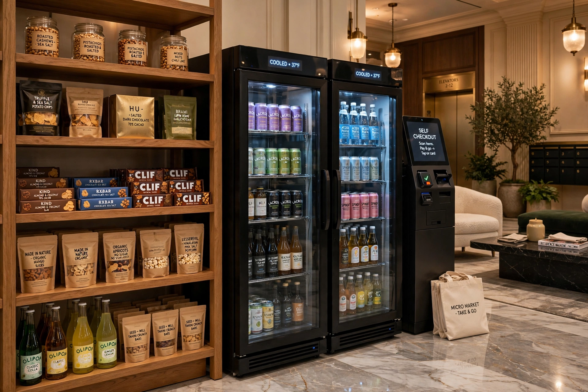 VendoGoods micro market in a luxury residential lobby